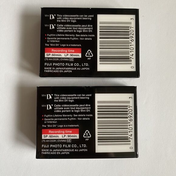 Lot Of 2 Fujifilm DVC Mini DV Digital Videocassette SP 60 Min LP 90 Min NEW - Picture 2 of 3